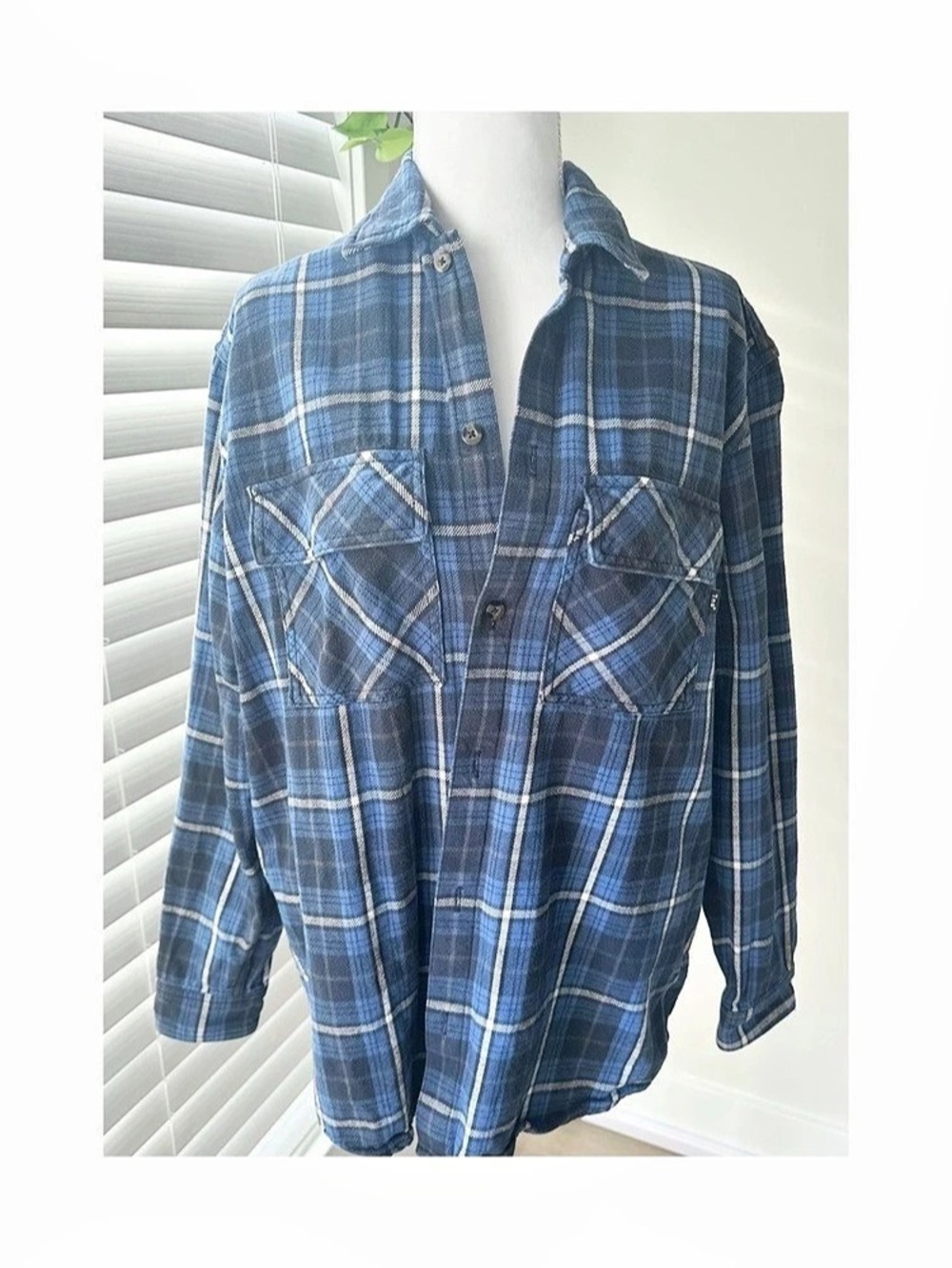 Tna Plaid Cotton Shirt in Blue Size 2 Like New